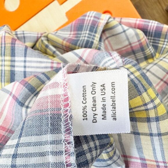 Bell by Alicia Bell Cotton Summer Plaid Shirtdress w/Ruffle Fold-over Cuffs 14 - Picture 9 of 13